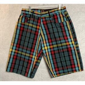 Evolution In Design Shorts Mens 36 Multicolor Plaid Bermuda Flat Front Pockets